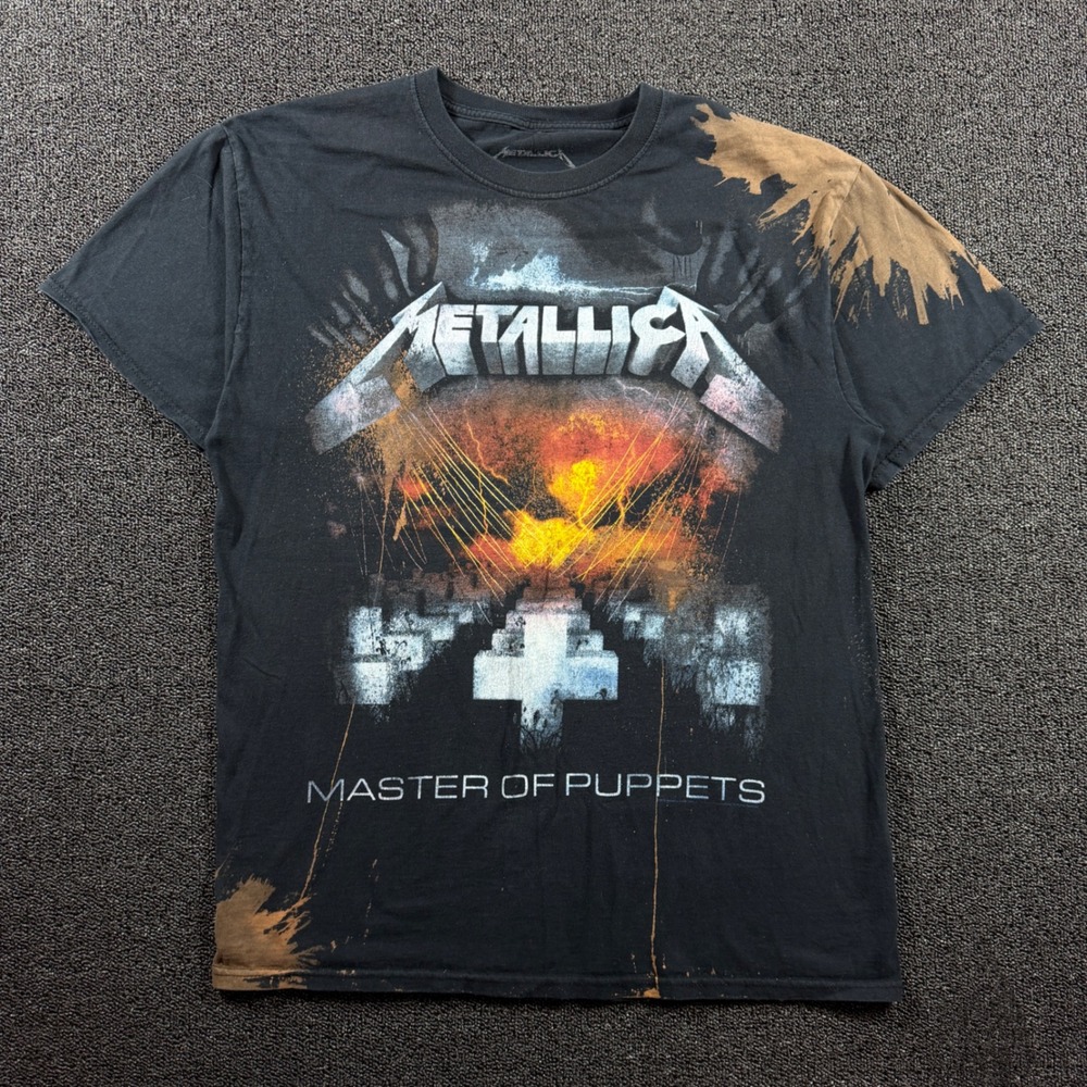 Metallica Master of Puppets Bleach Splatter Graphic T-Shirt Men's Large Black‎